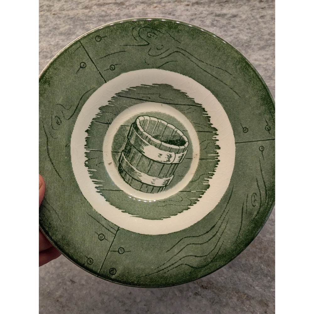Vintage Royal China Colonial Homestead Green Water Bucket Plate‎ & Small Dish - Picture 7 of 13